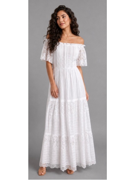 Valentino Dresses & Skirts - NWT Valentino White Off-Shoulder Eyelet Maxi Dress Size 8